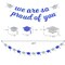 Navy-Blue White-Silver Party-Decoration Graduation Banner - 8pcs Kits Cap Garland Streamers, Paper Tissue Pom Poms Flowers,We are So Proud of You Congratulations Grad 2026 Decor Lasting Surprise